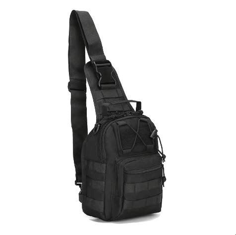 Sling Bag táctico EDC negro con sistema MOLLE, ideal para uso urbano y outdoor – CarryX
