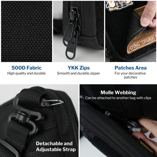 Morral EDC Crossbody Bag con Molle Viperade mostrando su diseño compacto, posibilidades y materiales resistentes
