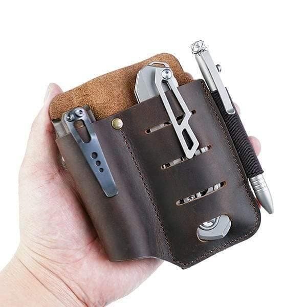 funda de piel con clip metálico para multiherramienta y linterna viperade pj15