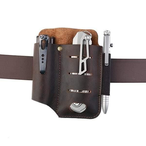 funda de piel con clip metálico para multiherramienta y linterna viperade pj15